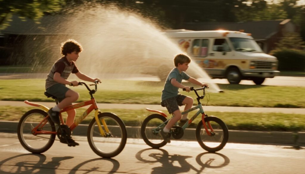 90s nostalgia childhood kids riding bikes without phones